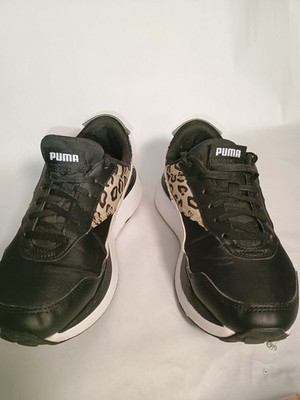 PUMA women  Black Beige Size 7C Animal Print Lace Up Sneakers Athletic Shoes