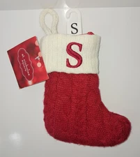 Cable Knit Christmas Stocking Mini Red Embroidered Letter -S- St Nicholas Square