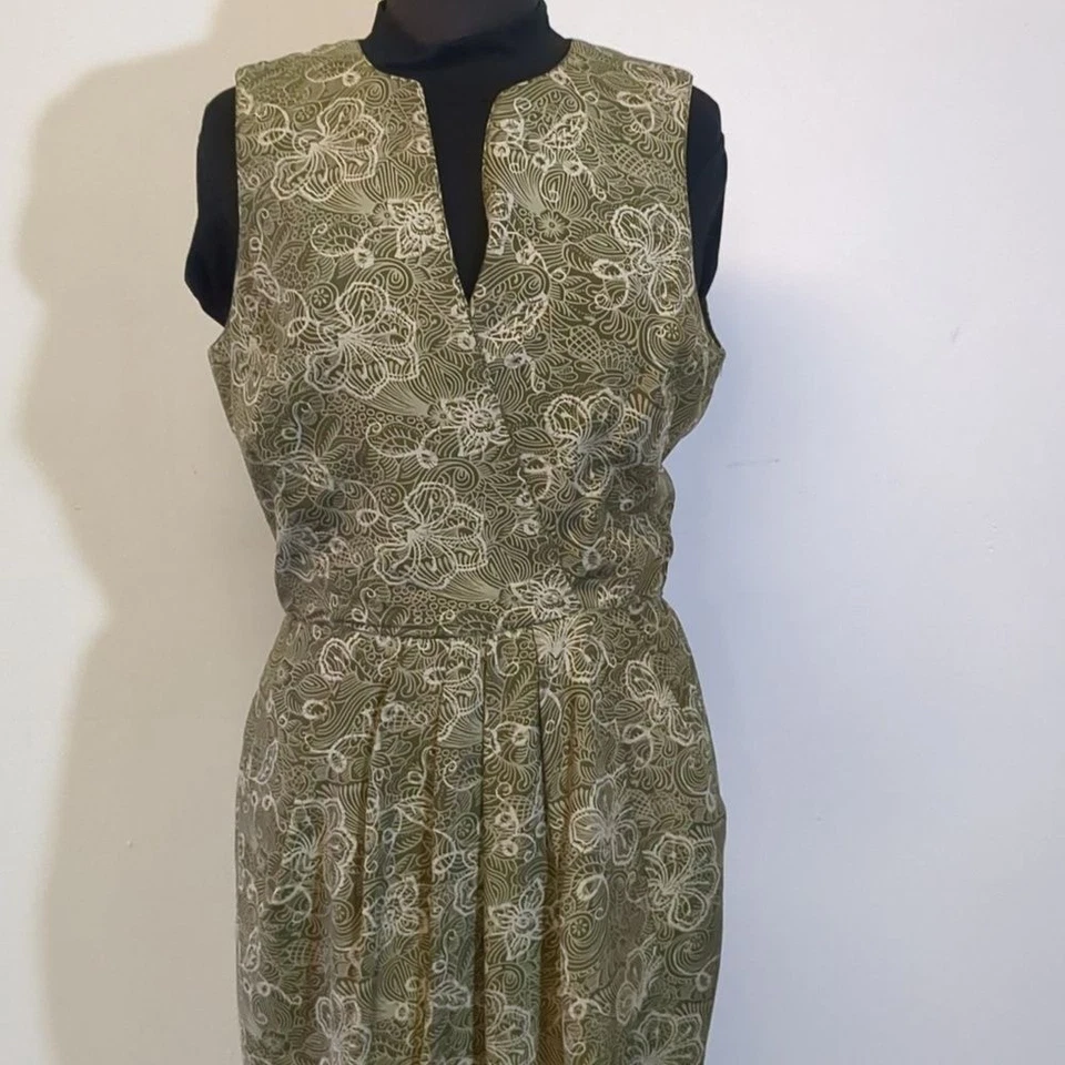 Vestido Vintage Dana Buchman Verde Seda Años 90, Talla L. Foto 2 de 4