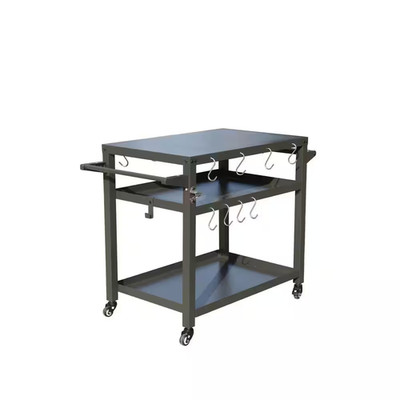 Gray 3-Shelf Outdoor Stainless Steel Grill Cart with Wheels, Hooks, Bottle Opene