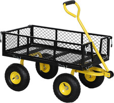 Carrello Da Giardino Con 4 Ruote Capacità 200 Kg, Carretto Carrello Da Trasporto