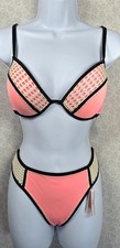 Victoria  s Secret The Fabulous Swim Bikini Set 36C L NWT Pink Crochet 2016