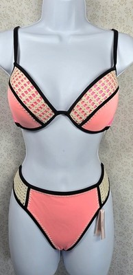 Victoria s Secret The Fabulous Swim Bikini Set 36C L NWT Pink Crochet 2016