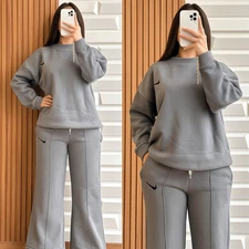 Women’s 2 Piece Tracksuit Set | Oversized Sweatshirt & Flared Pants | Casual