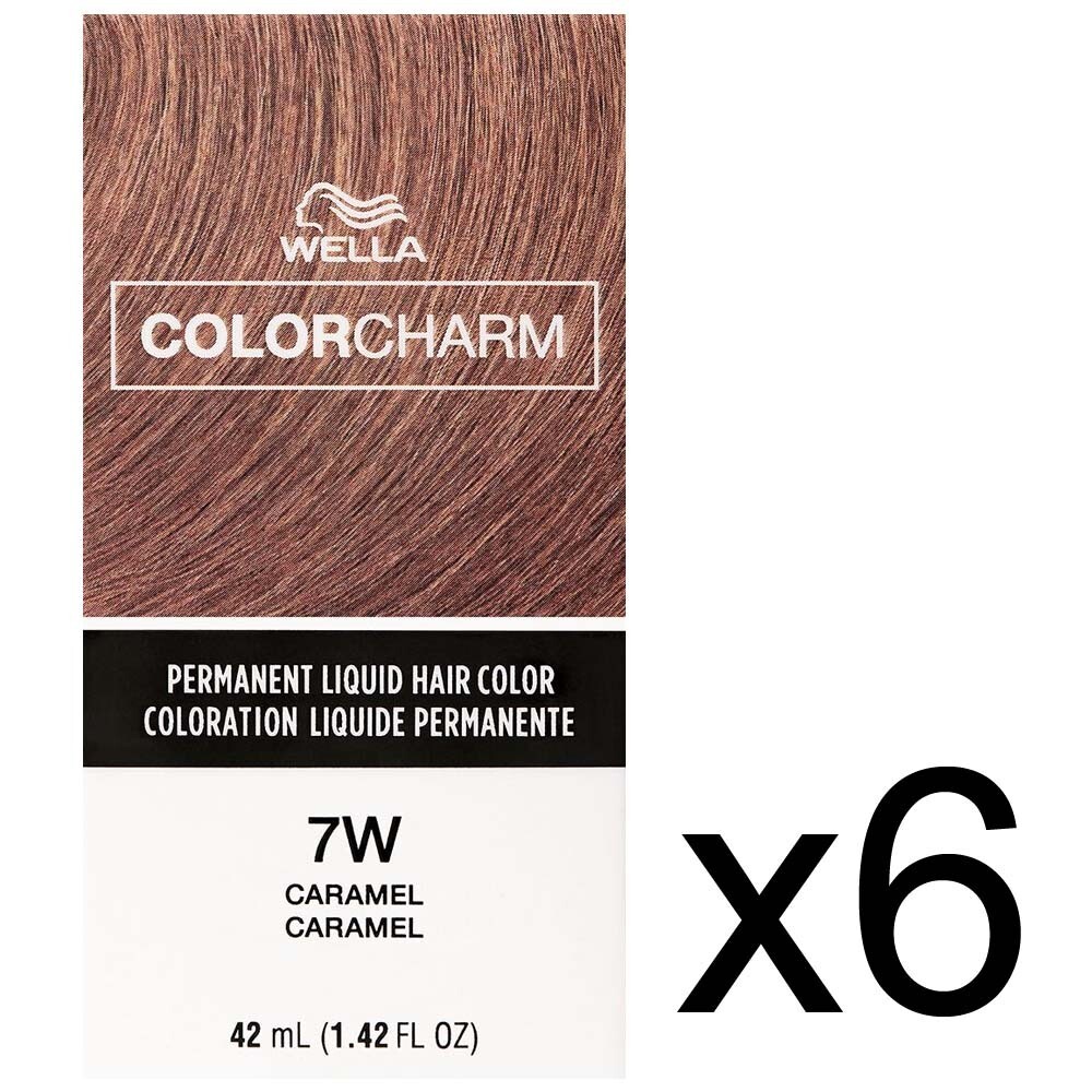 SALON HAIR WELLA COLOR CHARM PERMANENT DYE LIQUID 7W CARAMEL PACK OF 6