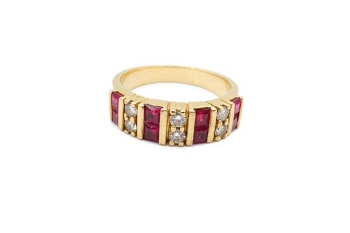 14k Yellow Gold Lab-Created Ruby Diamond Ring Size 7 - 第 1/14 張圖片