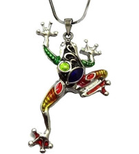 Multicolor Frog Pendant Necklace 21" Chain Enameled Gift Boxed Fast Shipping