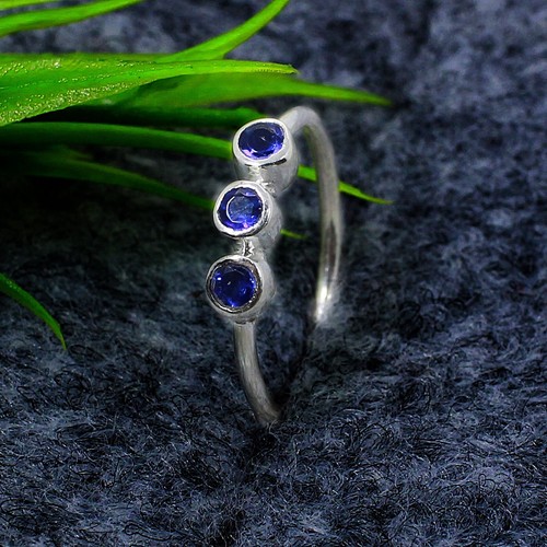 Natural Blue Sapphire Round Gemstone 925 Sterling Silver Women Ring Jewelry - Picture 2 of 11
