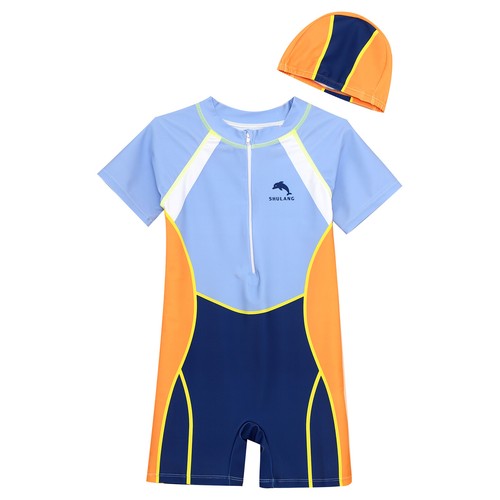 Boys Swimsuit Front Zipper Swimwear Hawaiian Bathing Suit 2Pcs Wetsuit Athletic - Picture 18 of 25
