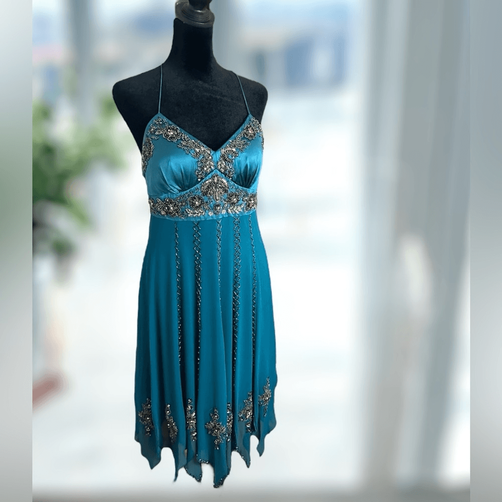 SUE WONG Nocturne Y2K Hand Beaded Midi Slip Dress Silk