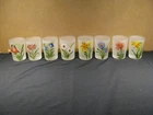 Vintage Federal Glass Flowers Frosted Double Shot Glass Mid Century Set of 8