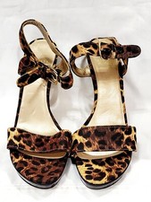 Stuart Weitzman CHEETAH Leather Heels Pump Brown Open Toe Strap Buckle 10M Used