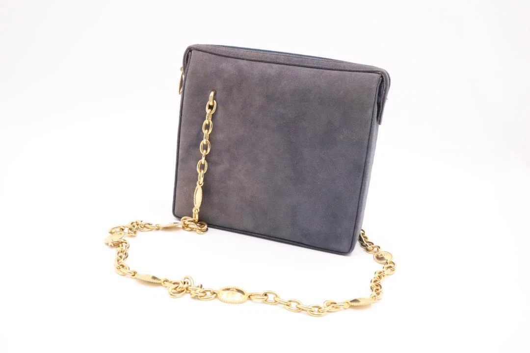 Sac bandoulière chaîne toile Christian Dior trotteur bleu marine 18 cm x 18,5 cm
