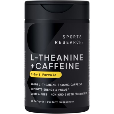 L-Theanine Supplement with Caffeine & Coconut MCT Oil - 60 Liquid Softgels