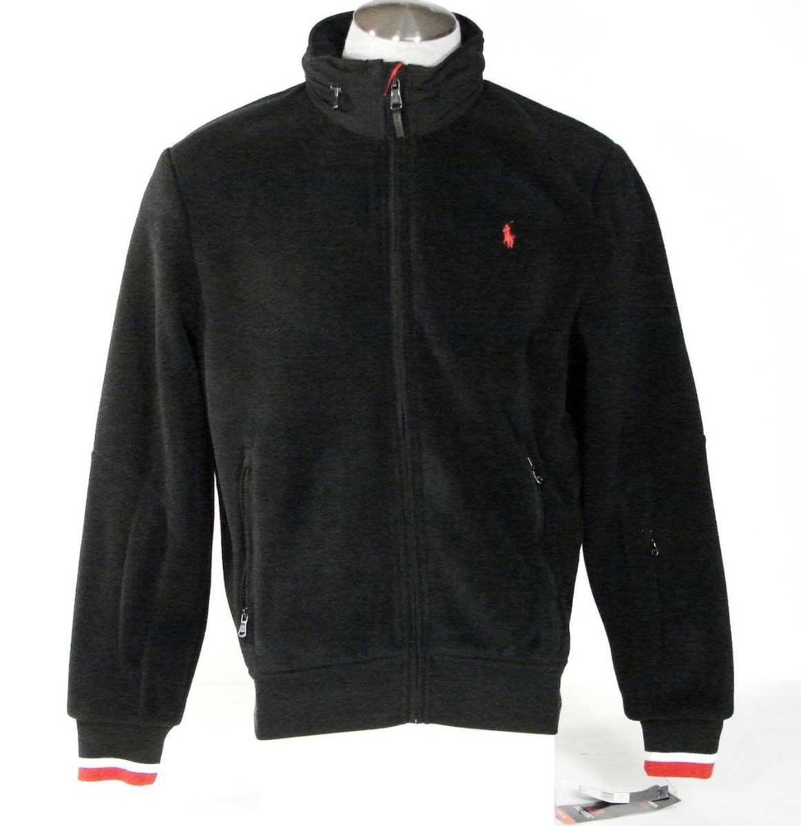 Ralph Lauren Polartek Hooded Zip Front Black Fleece Jacket Men's