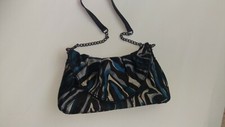 Nine West Clutch Silk/Cotton Black/Blue Pattern w shoulder strap (leather/chain)
