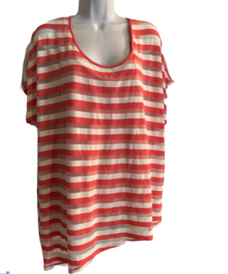 LANE BRYANT Piece Set Tank and Blouse Coral/ White Striped Womens Sz  14/16