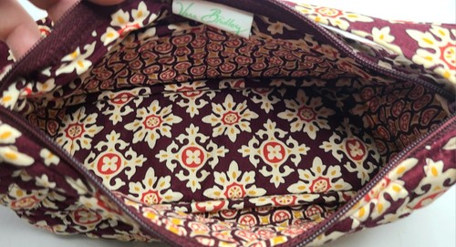 Vera Bradley Maroon Orange Quilted Floral Purse With Pockets Zip Strap - Picture 9 of 10