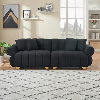 89'' Modern Sofa Couch Velvet Couch With Metal Feet & 4 Pillows for Living Room