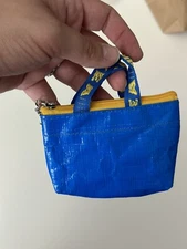 IKEA Knölig Zipper Coin Novelty Mini Shopper Blue Bag Key Chain Airpods Holder 