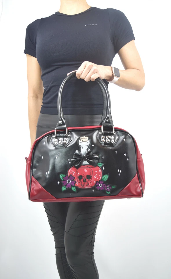 Y2K Gothic Embroidered Poison Bottle Bowler Handbag Purse – Red Black Lost Queen - Image 3 of 4