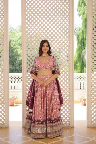 Lavender Lehenga choli Wedding Outfit Jacquard lengha Indian Festival wear dress - Picture 8 of 10