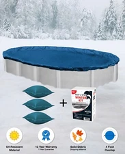 15'x30' Oval Above Ground Winter Pool Cover + 4x4 Air Pillows + Winterizing Kit*