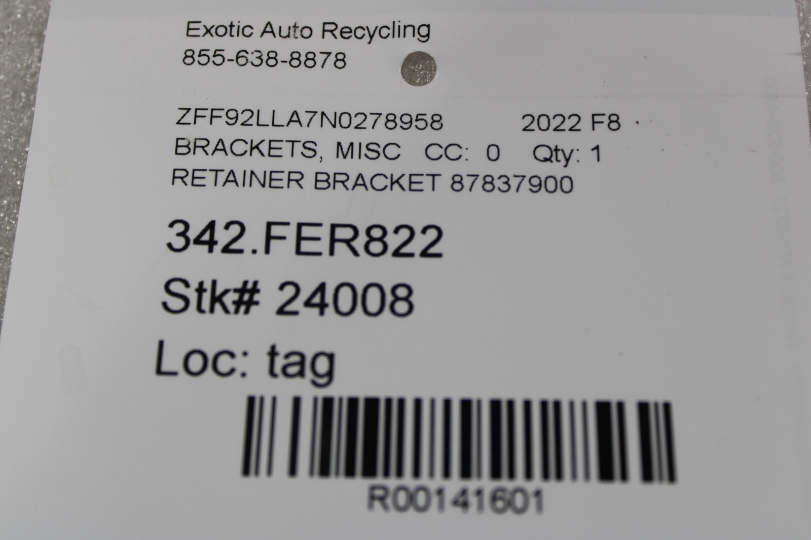 Ferrari F8, 488, Battery Bracket, Used, P/N 87837900