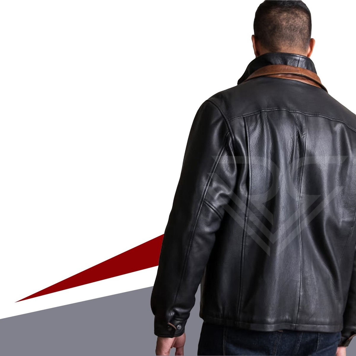Men's Romano Double Collar Style Black Bomber Real Sheepskin