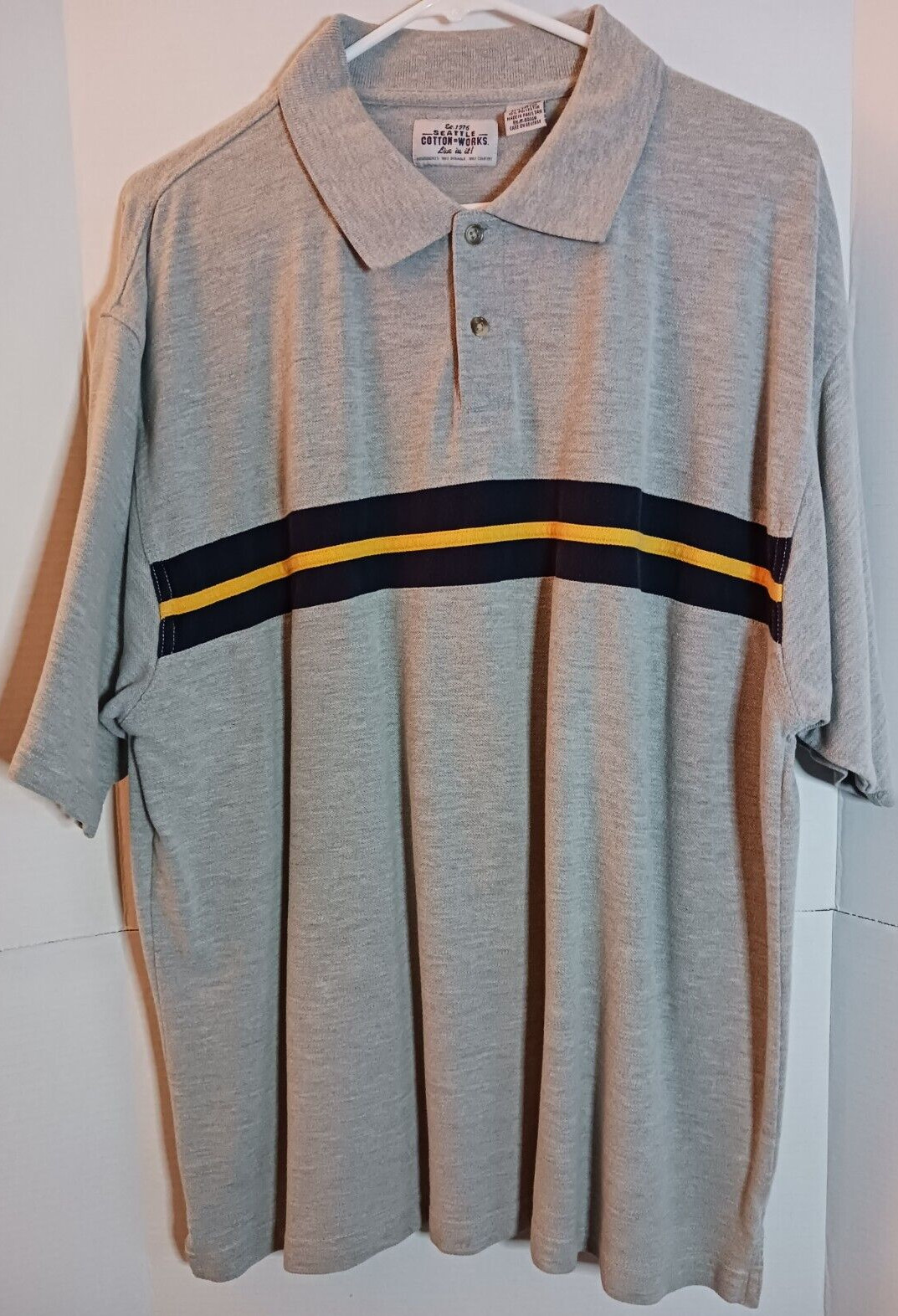 Vintage Seattle Cotton Works Gray Mens Polo Shirt Size XL