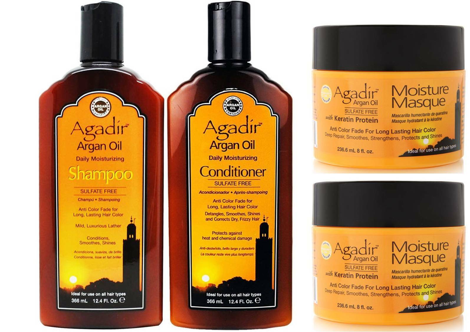 Agadir Daily Moisturizing Shampoo & Conditioner 12 oz With Masque 8 oz (2 Set)
