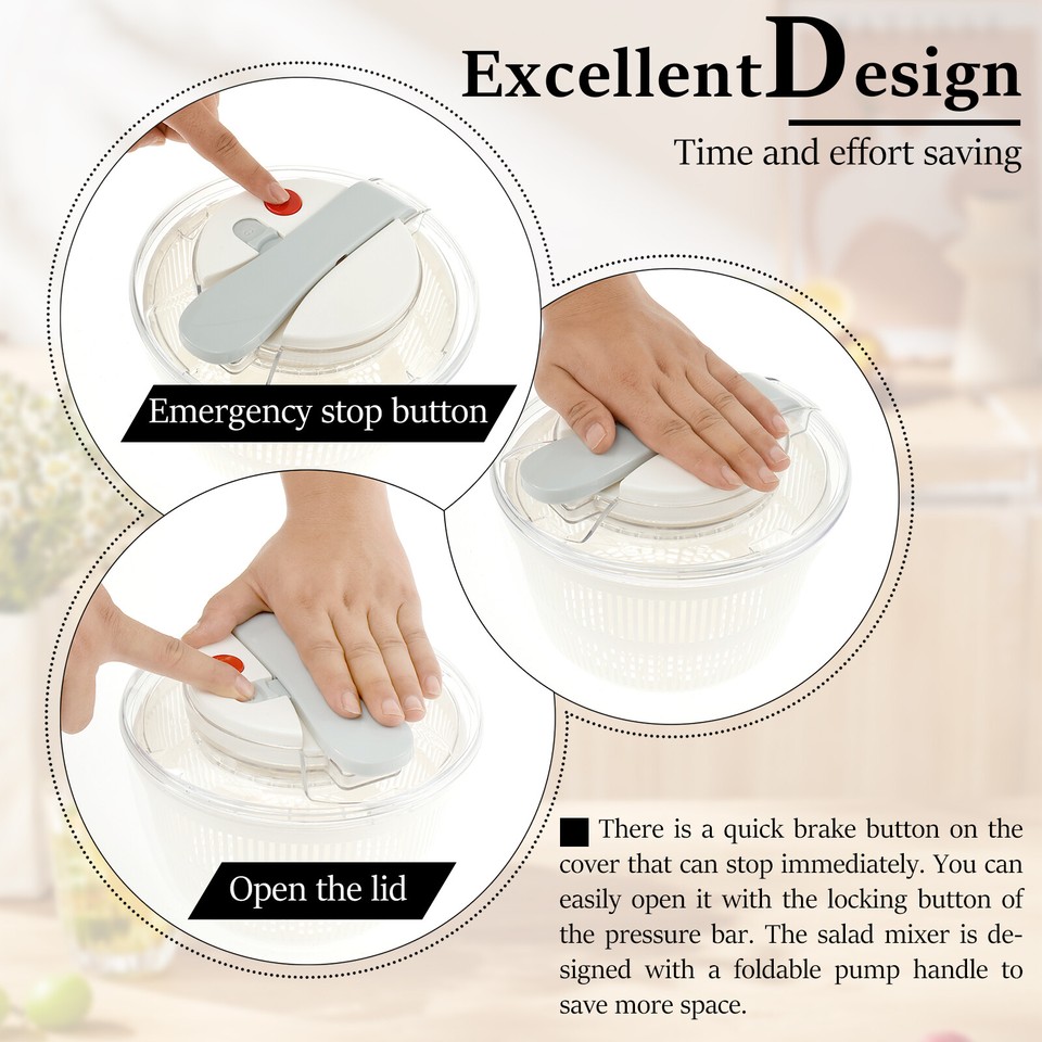 Salad Spinner Lettuce Dryer Easy Press Vegetable Dryer Spinner 3L Salad