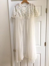 Vintage Full Miss Elaine Sleepwear Long Chiffon Short Sleeveless Nightgown White
