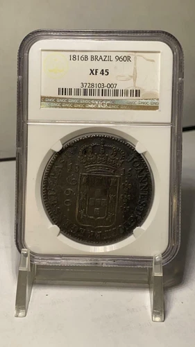 BRAZIL 1816 BAHIA 960 REIS NGC XF 45