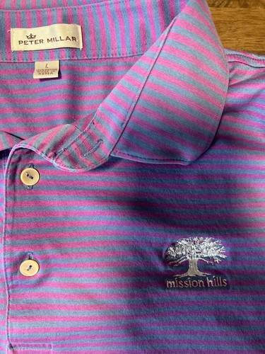 Peter Millar Men's Short Sleeve Purple Polo Mission Hills Logo Size Large - Picture 3 of 7