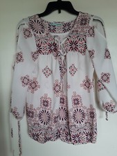 Maurices Boho Peasant Shirt Top White Floral Sz S