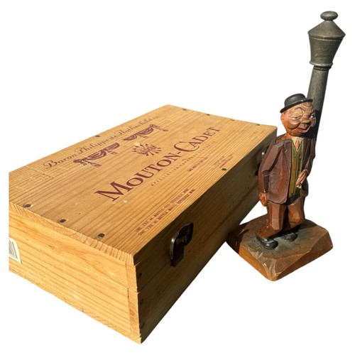 Vintage Carved Wood ANRI Drunk Light Post Corkscrew Bottle Opener Rothchild Box - Picture 3 of 9