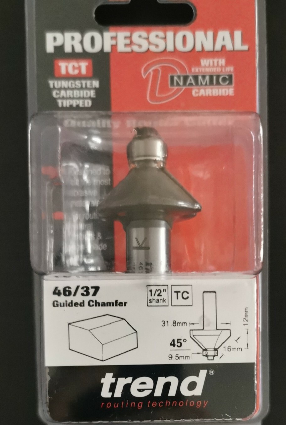 Trend TRE463712TC 46/37 x 1/2 TCT Guided Chamfer Router Bit