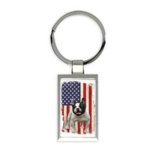 French Bulldog USA Flag : Gift Rectangular Keychain Dog Pet American United
