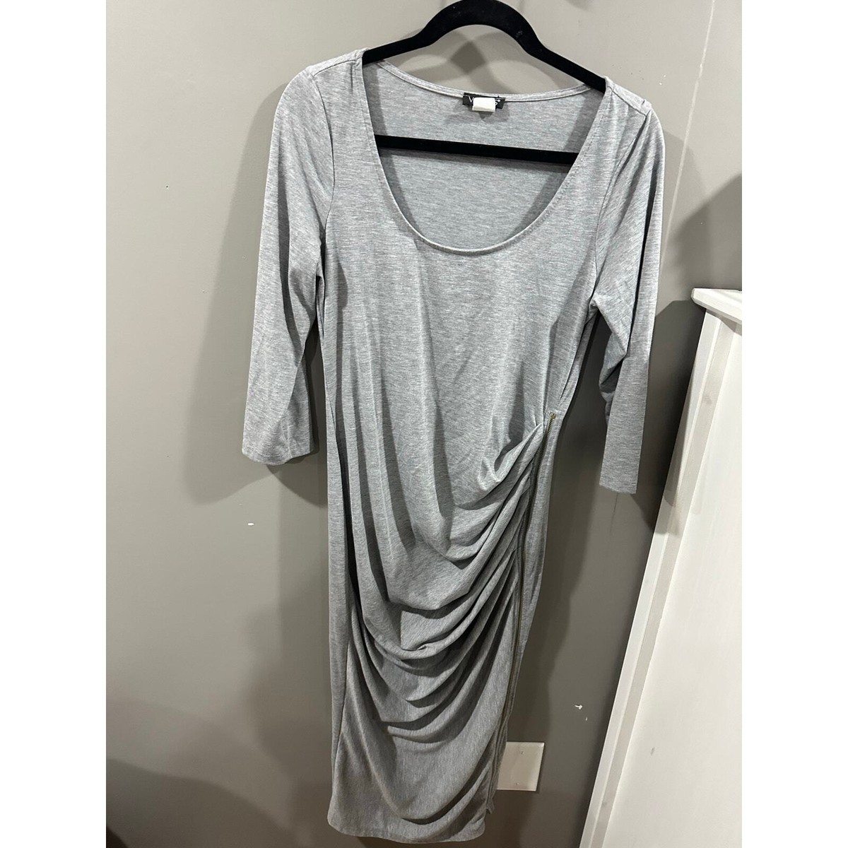 venus grey dress Medium ruched 1/4 Sleeve size-44-short