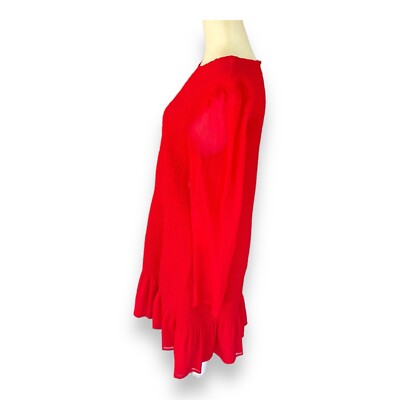 Leith Smocked Chiffon Red Mini Dress Size Large | eBay