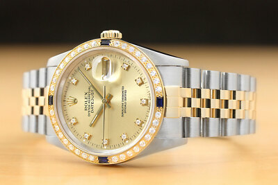 ROLEX MENS DATEJUST 16233 FACTORY DIAMOND DIAL 18K GOLD STAINLESS