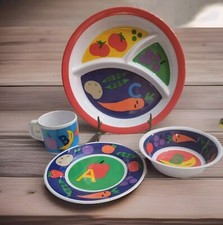 Set Of 4 Childs 3 Section Divided Portion Plate Snack Plate/Bowl Cup Veggies