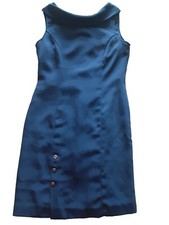 Newport News Dress Womens Sz 6 Navy Blue Sleeveless Fold Down Collar Sheath