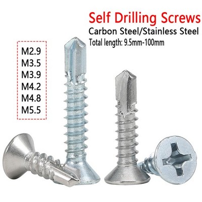 M2.9 M3.5 - M5.5 Self Drilling Screws Countersunk Metal Fixing Windows Roofing