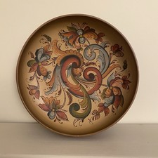 Vintage Scandinavian Folk Art Wall Hanging Bowl Norwegian Rosemaling Scandi