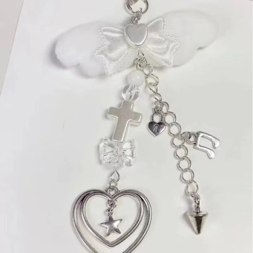 Pink Angel Wing Pendant Acrylic Sweet Keychain New Bowknot Phone Chain Keyring - Photo 3 sur 11