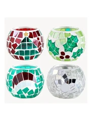 New Shmilmh Set of 4 Mosaic Glass Christmas Candle Holders