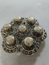 Vintage Gresco Gold Tone Thimble Holder 7 Pc Metal Display Stand