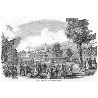 PLYMOUTH Eröffnung des Botanischen Gartens - antiker Druck 1850